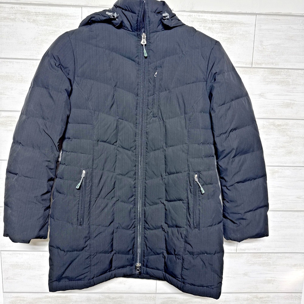 LANDS END Down Coat Parka Jacket Black Women's Size S / P 6-8 Winter Ski Hooded